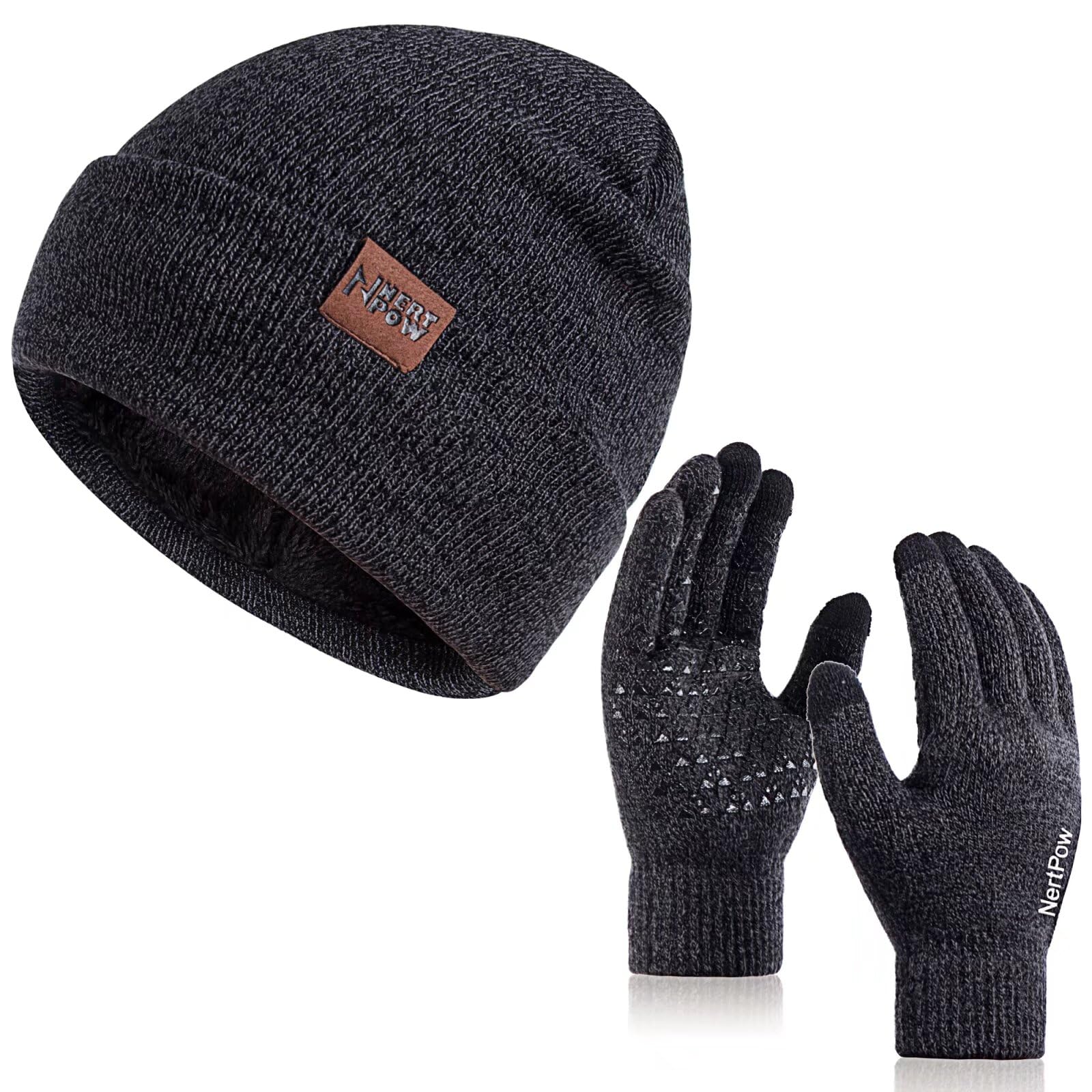 Winter 1-3 PCS Beanie Hat Gloves Scarf For Men And Women Knit Fleece Lined Warm Touchscreen Gloves Beanie