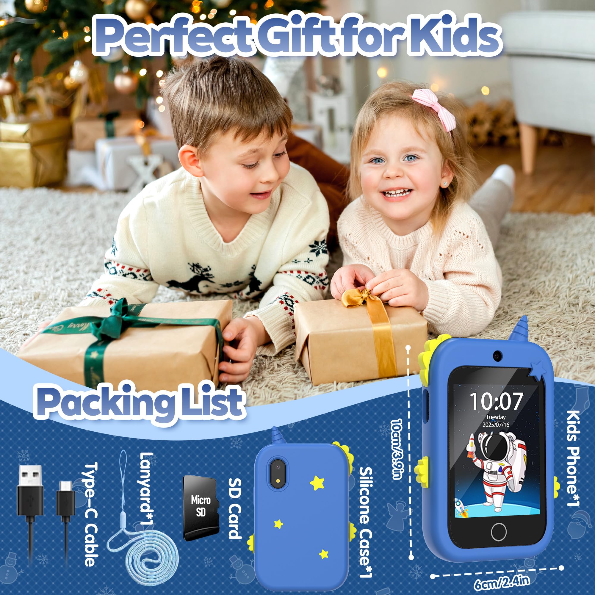 4G Téléphone Portable pour Enfants,Smartphone Enfant avec GPS Appel Vidéo Chat Familial SOS Double Caméra Podomètre Alarme Mode école,Téléphone Mobile Intelligent Cadeau d'anniversaire de Noël