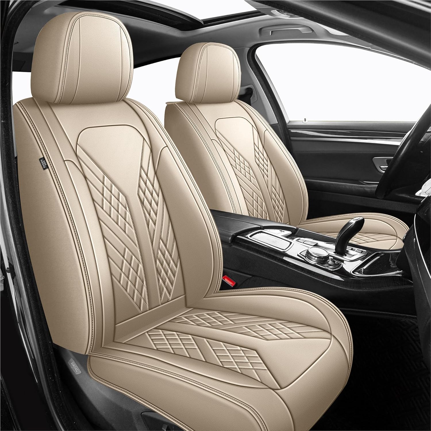 Car Seat Covers Full Set Fit for Honda Civic 2003-2015 Waterproof Seat Covers Faux Leather Car Seat Cushions Automotive Seat Protectors Covers(5 Seats, Beige)