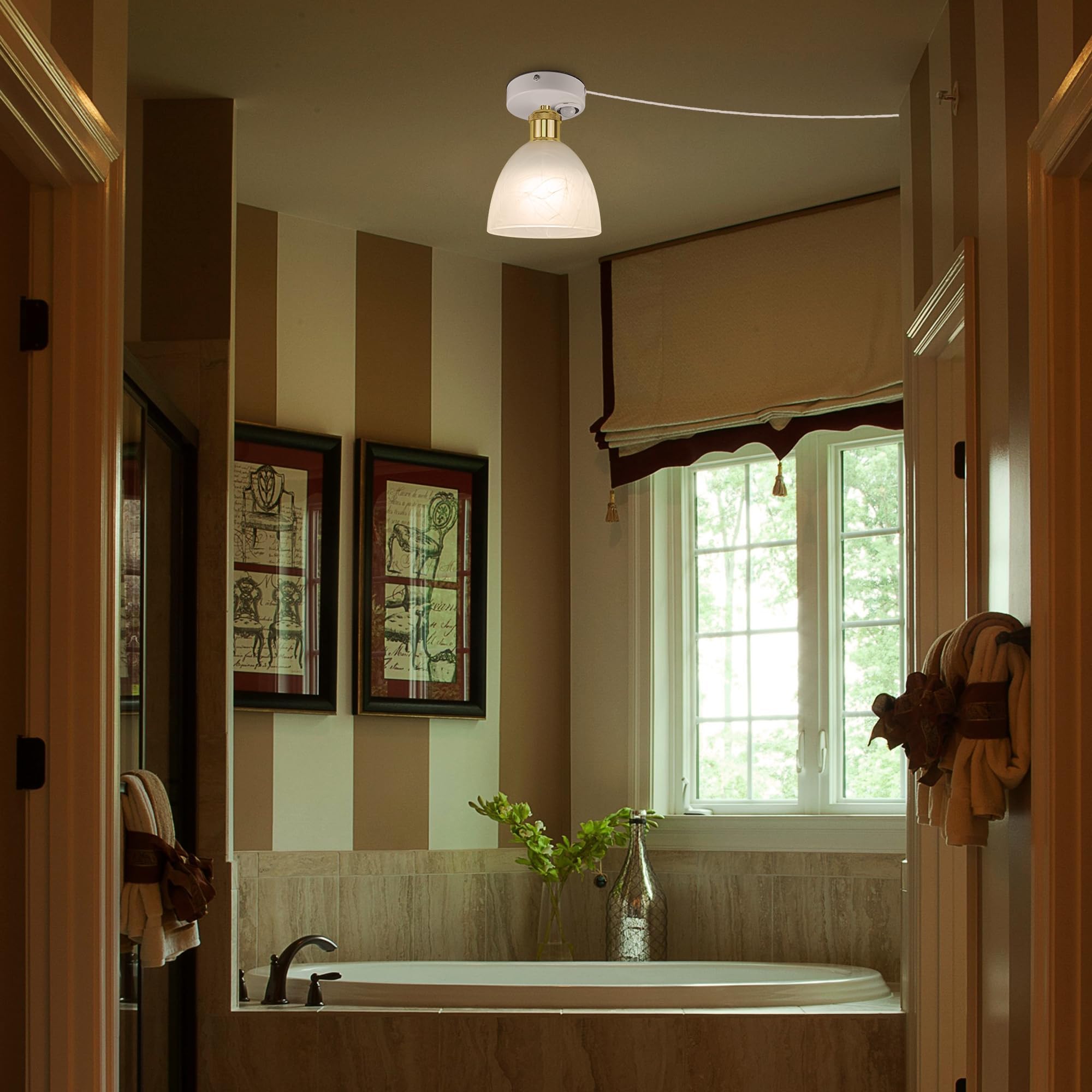 Plafoniera con sensore di movimento interno, moderna lampada da soffitto in vetro smerigliato, sensore di movimento radar con cavo da 4,5 m e portalampada E27, per corridoio, bagno, scale,
