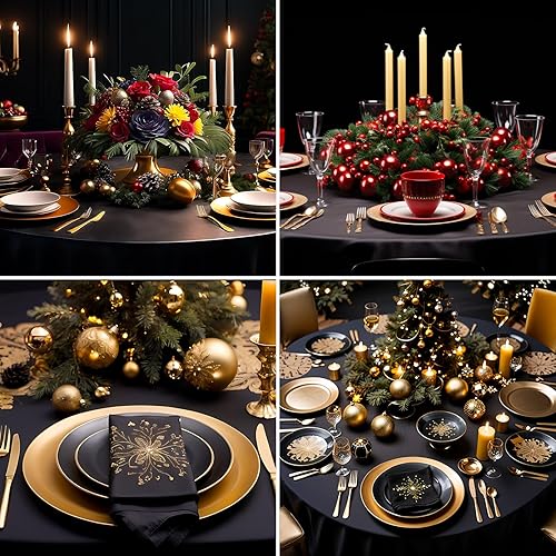 Miniatura 3 de Paquete de 2 manteles redondos de 108 pulgadas, manteles lavables de lino decorativo de poliéster, manteles para mesa de comedor, banquetes, fiestas