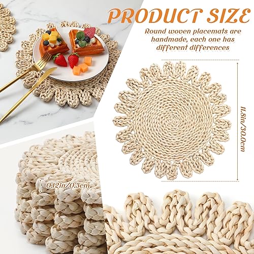 Miniatura 2 de Zopeal 16 manteles individuales redondos tejidos de 11 pulgadas, cargadores de ratán, manteles individuales bohemios, manteles individuales