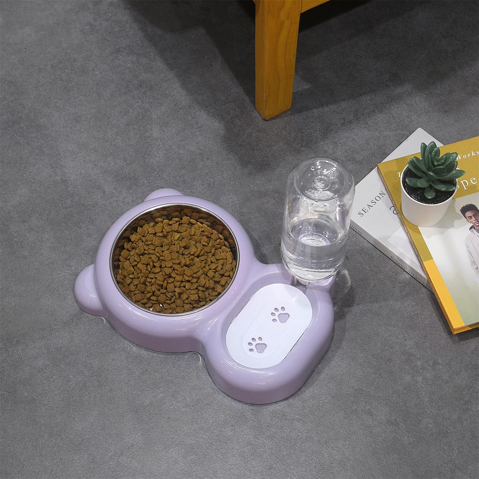 Cuencos for Perros y Gatos, Juego de comederos bebederos Acero Inoxidable for pequeños, Morado