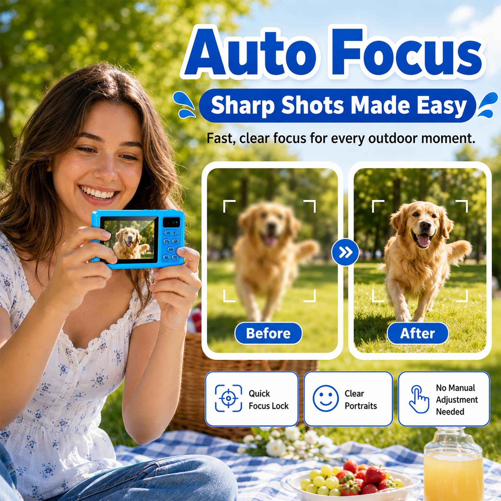 Maxmango D70 Fotocamera Subacquea 4K 48MP, Macchina Fotocamera Impermeabile 10FT per Piscina Spiaggia, Doppio Schermo Autofocus Zoom 18X, Macchina Fotografica Regalo per Ragazzi e Adulti, 16GB, Blu