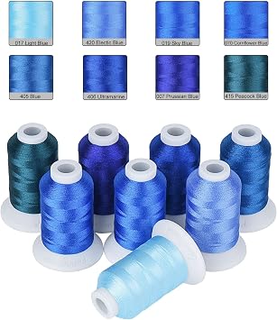 Simthread Blue Embroidery Thread Set, 8 Brother Color Shades, 40WT Polyester Machine Embroidery Thread, 550 Yards Each Spool for Brother Babylock Janome Singer Pfaff Husqvarna Bernina