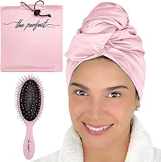 THE PERFECT HAIRCARE Microfiber Curly Hair Towel Wrap with WetDry Brush - Fast Drying and Gentle Detangling for Women, Gir... Price In India