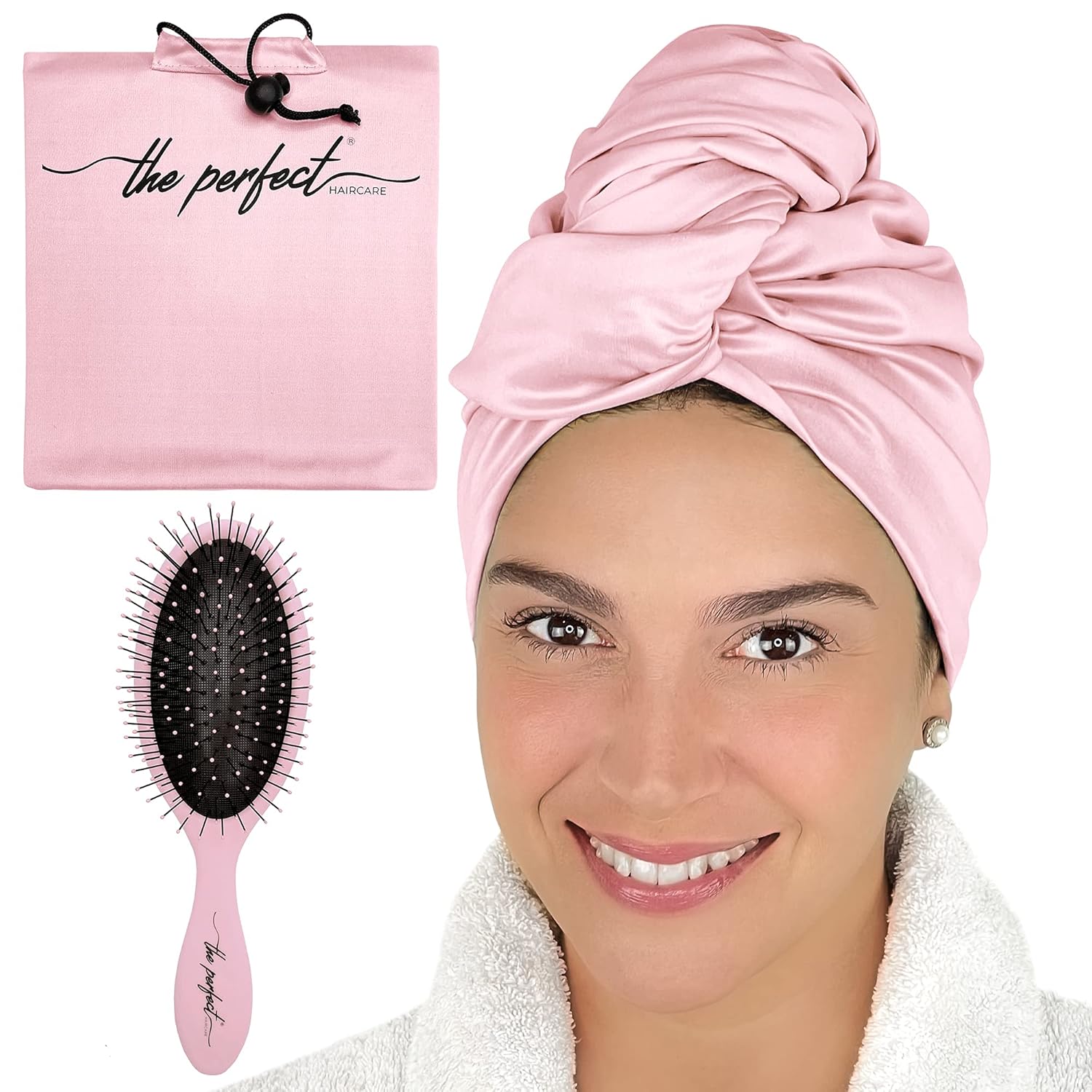 Microfiber Hair Towel Wrap with Wet & Dry Detangling Brush – Fast Drying Anti-Frizz Hair Drying Turban for Curly, Wavy and Straight Hair – Gentle Absorbent Hair Care for Women, Girls and Kids