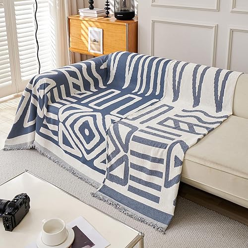 Miniatura 7 de VClife - Funda para sofá de 2 plazas o modular, de felpilla, lavable, apta para mascotas y perros, protectora, con borlas, azul, 71 x 118 pulgadas