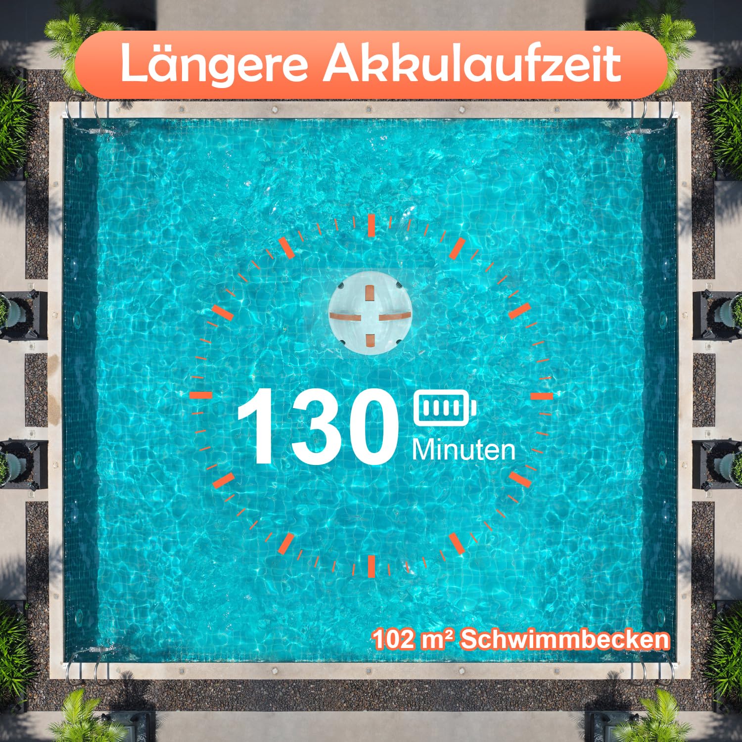 (2026 Neu) Poolroboter, Kabelloser Poolsauger Akku mit 130 Min Laufzeit, Dual Motoren Poolreiniger, Selbsteinparkfunktion, Tragbar Poolroboter Akku für Flache Böden Pools bis zu 102 m²