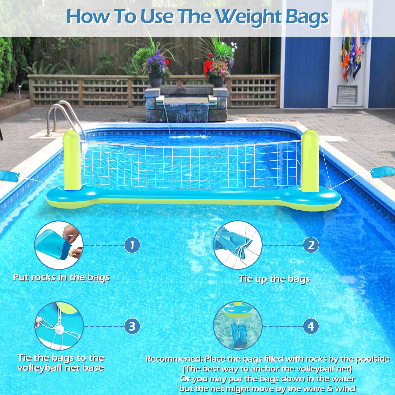 Jasonwell Ensemble de jeux de piscine - 3 en 1 : filet de volleyball, panier de basketball, jeu de bagues à suspendre, flotteurs gonflables, volleyball flottant, jeux d’eau pour piscine, fête, cadeau