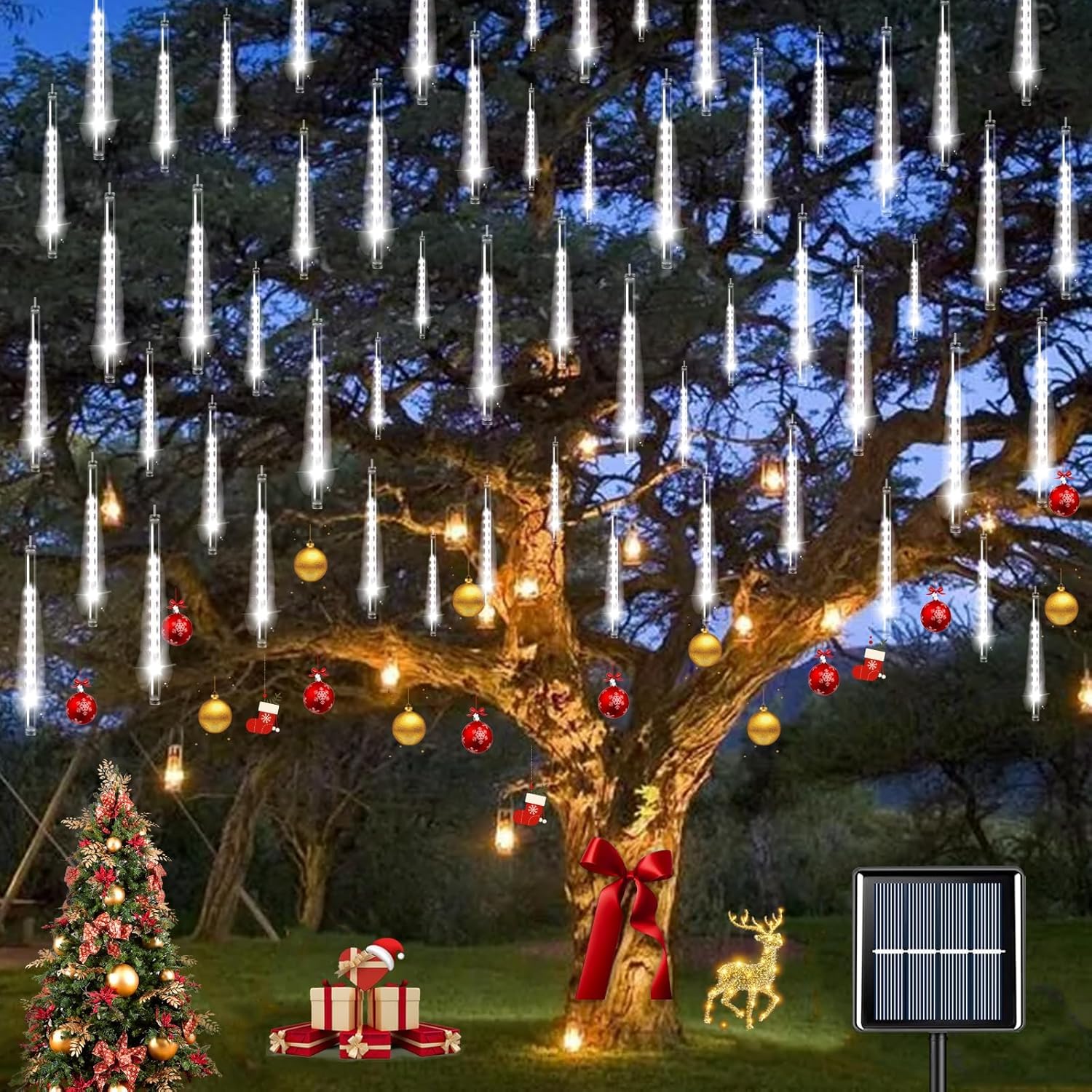 Guirnalda Luces Solar Meteoros Lluvia Luces Exterior, Luces de Ducha de Meteoritos IP65 Impermeables con 11.8 Pulgadas 8 Tubos 240 LED, Luces Decorativas para Exterior/Interior/Bodas/Navidad/Fiestas