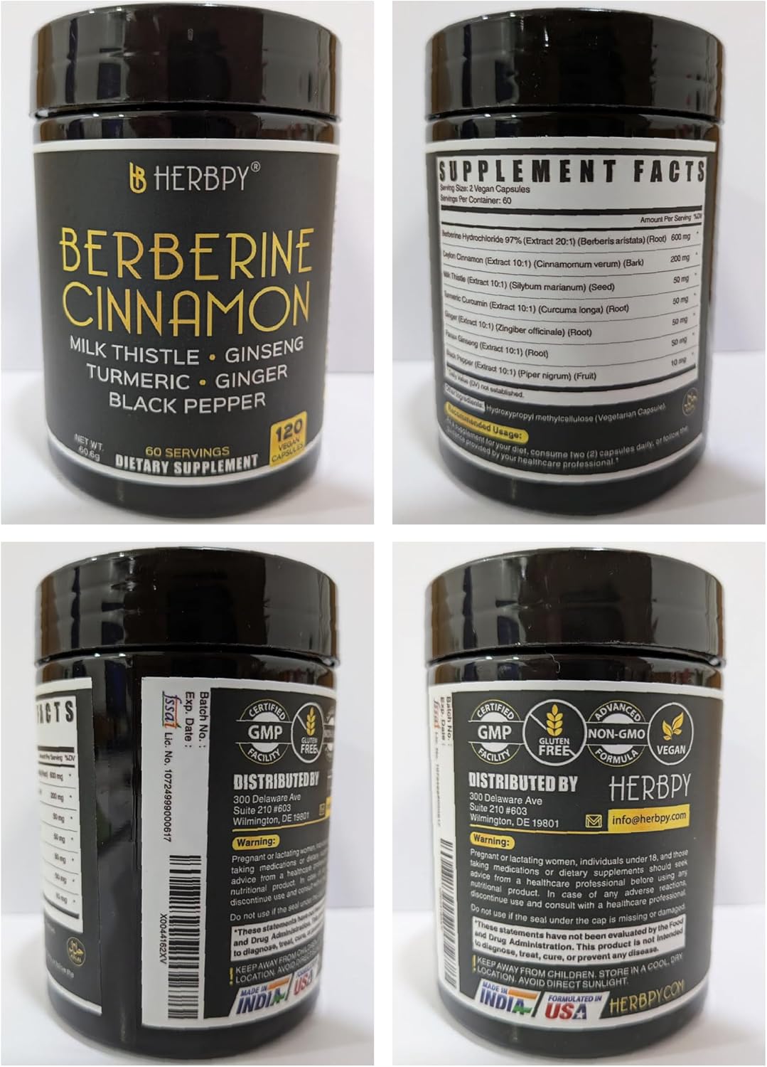 Herbpy Bundle 7in1 Berberine HCl 97% 120 Count & 4in1 Cardamom Capsules 100 Count - Support Immune, Digestion, Heart Health, and Natural Wellness