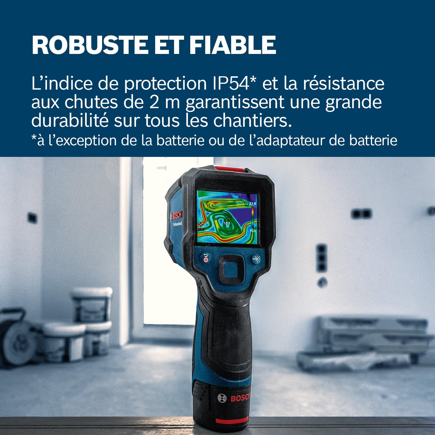Bosch Professional caméra thermique GTC 12V-450-13 (résolution 256x192 px, -20°C to +450 °C, double source d’alimentation, adaptateur piles AA1, 4x 1,5 V LR6 AA, housse, câble USB-C®, boite carton)