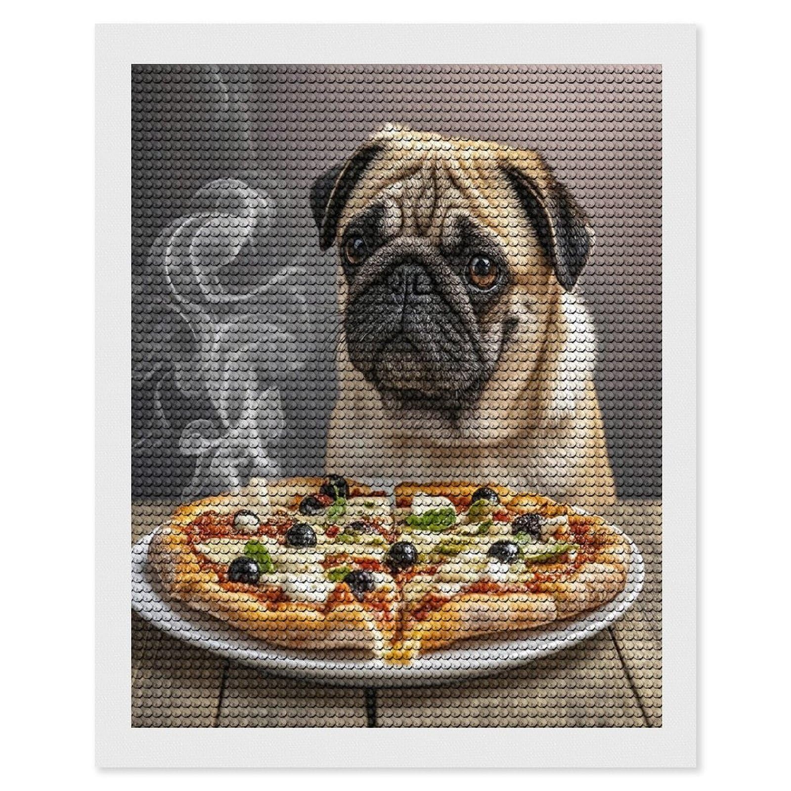 FekiLoot Pug Pizza Diamond Painting Kits for Adults Full Round Drill Diamond Art Kits for Beginners 5D DIY Diamond Dots Paintings Diamonds Pictures Gem Art Home Wall Decor 16"x20"