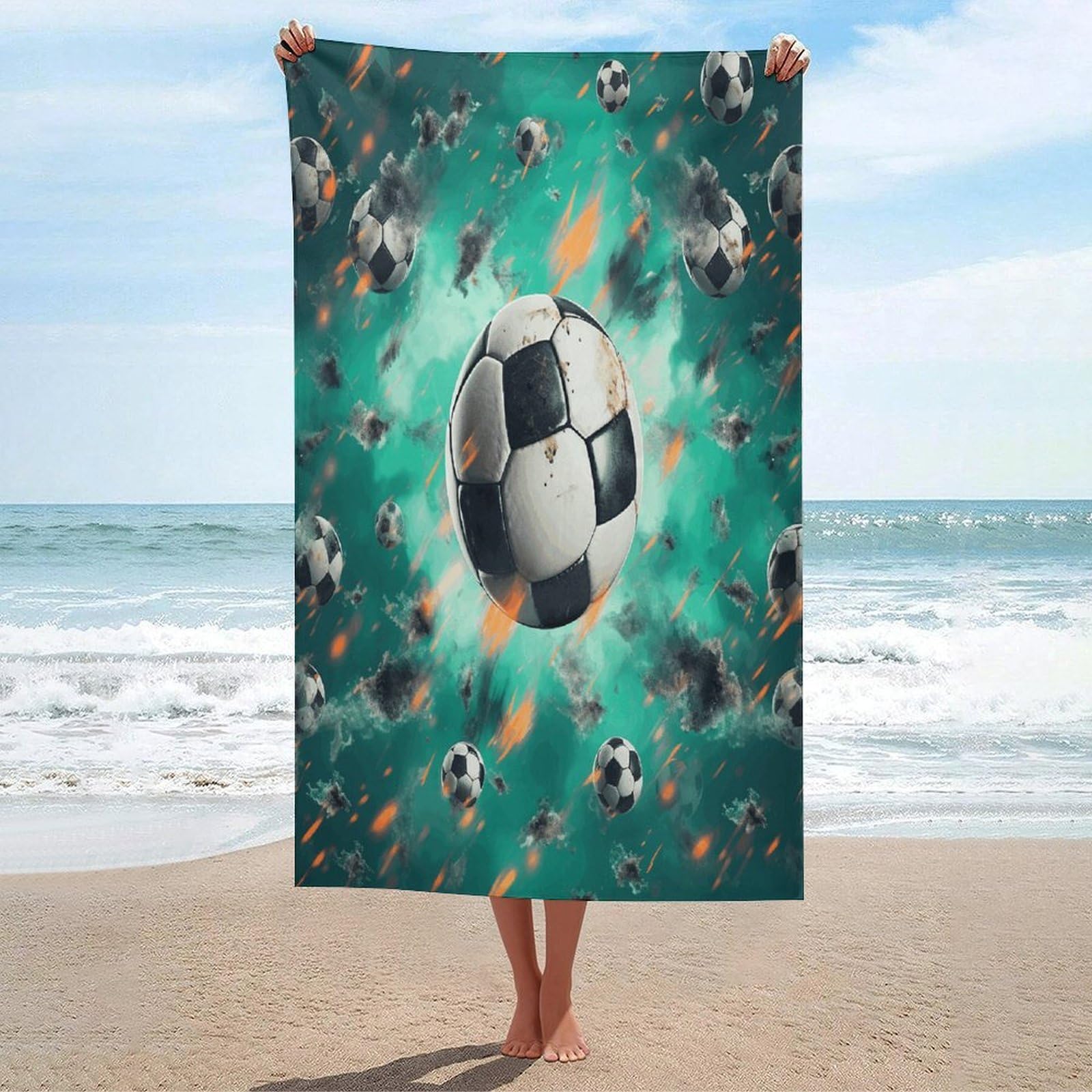 ADFGYERH Soccer Bath Towels Unisex, Beach Towel Lightweight Quick Dry, Bath Towel for Travel Sports Pool Swimming Bath Camping Yoga Adults130x80cm