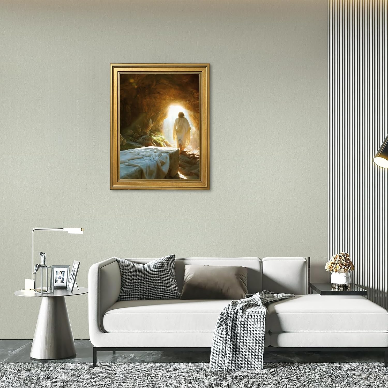 Framed Victory in Jesus Resurrection Wall Art He Is Risen Canvas Print Christian Empty Tomb Painting Poster Religious Easter Picture Bible Spring Faith Decor Artwork for Church Prayer Room 12x16inch