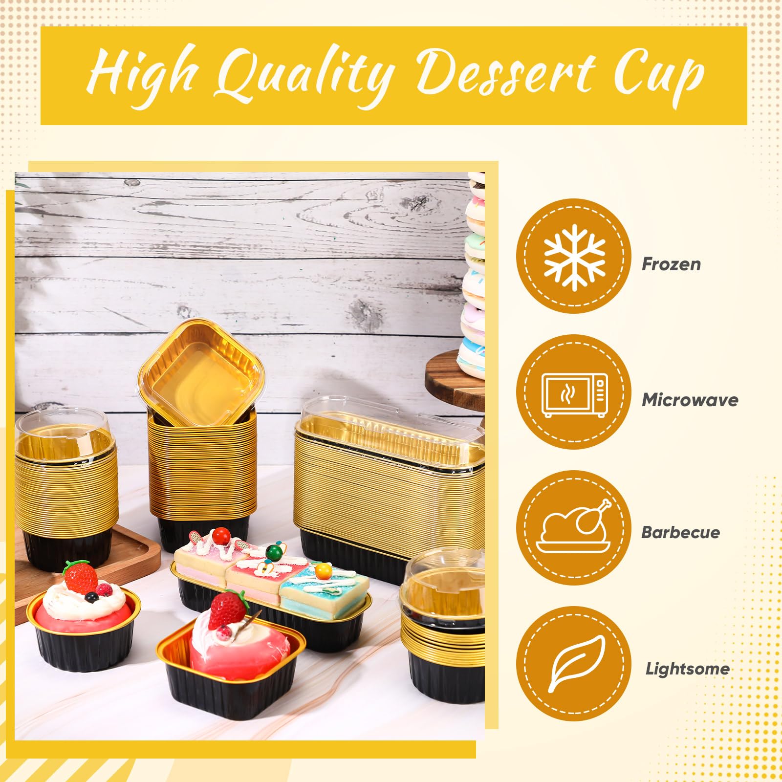 Rtteri 150 mini moldes para tartas con tapas, moldes desechables de 6.8 onzas, 5 onzas, moldes de papel de aluminio para hornear, moldes rectangulares redondos cuadrados para cupcakes, moldes para