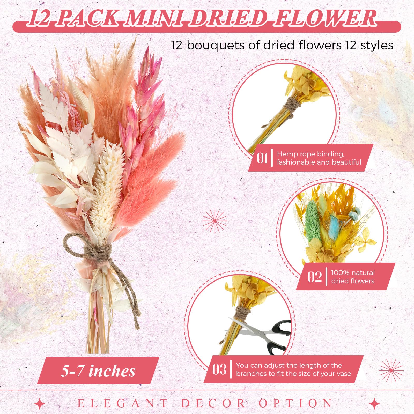 Layhit Boho-Trockenblumenstrauß, Mini-Hochzeit, handgefertigt, Trockenblumen, Dekoration für Vasen, Basteln, Foto-Boutonniere für Männer, Blumenpflanze für Brautjungfer, Geschenk