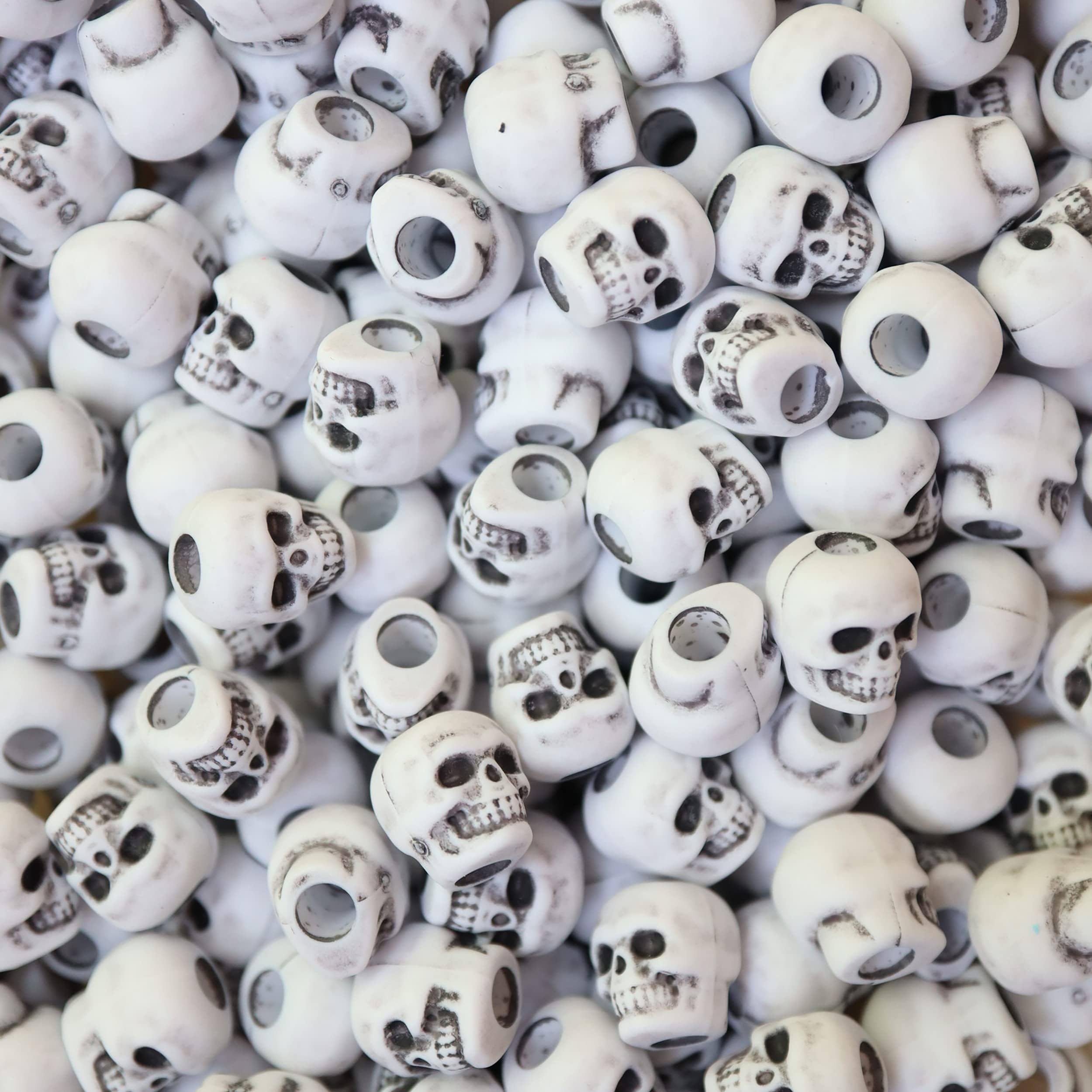 Skull Beads Bone White Aged Antiqued Pony Beads Made in USA (B07585)