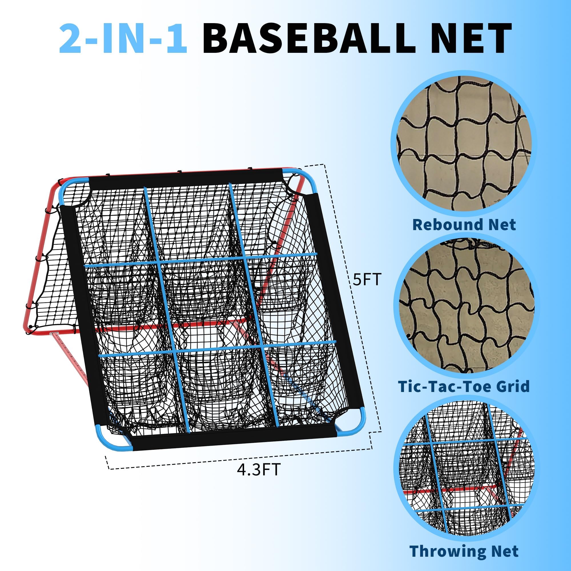GarveeLife 2 in 1 Baseball Rebounder Netz, Sports Baseball Rebounder Mit Verstellbarer Winkel, Wurf- & Fielding-Trainingsgerät Für Softball, Fußball, Volleyball