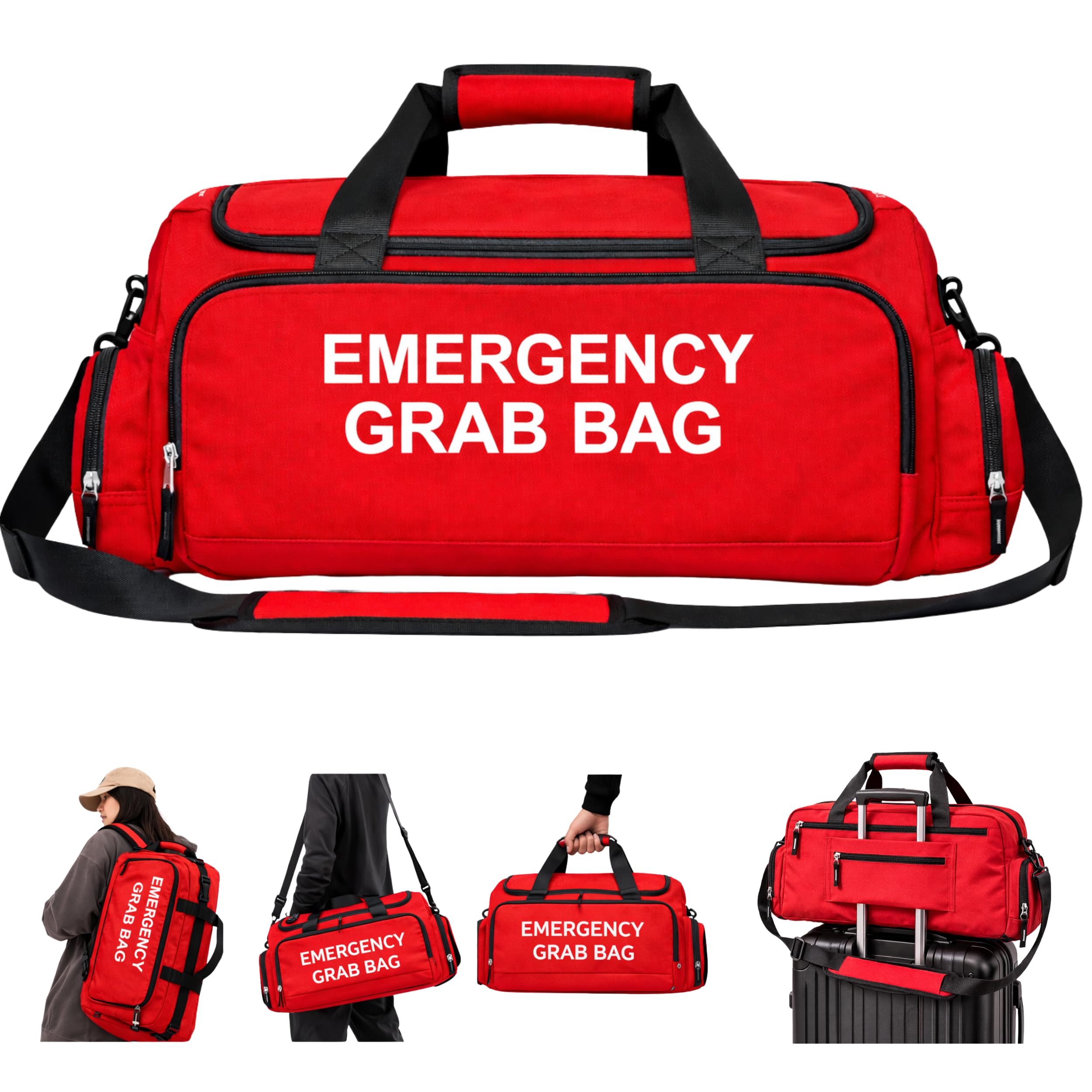 Borsa di emergenza – Borsone durevole di alta qualità con sezioni multiple, opzioni di trasporto multiple (borsone, spalla o zaino) e scomparto separato per bagnato/asciutto