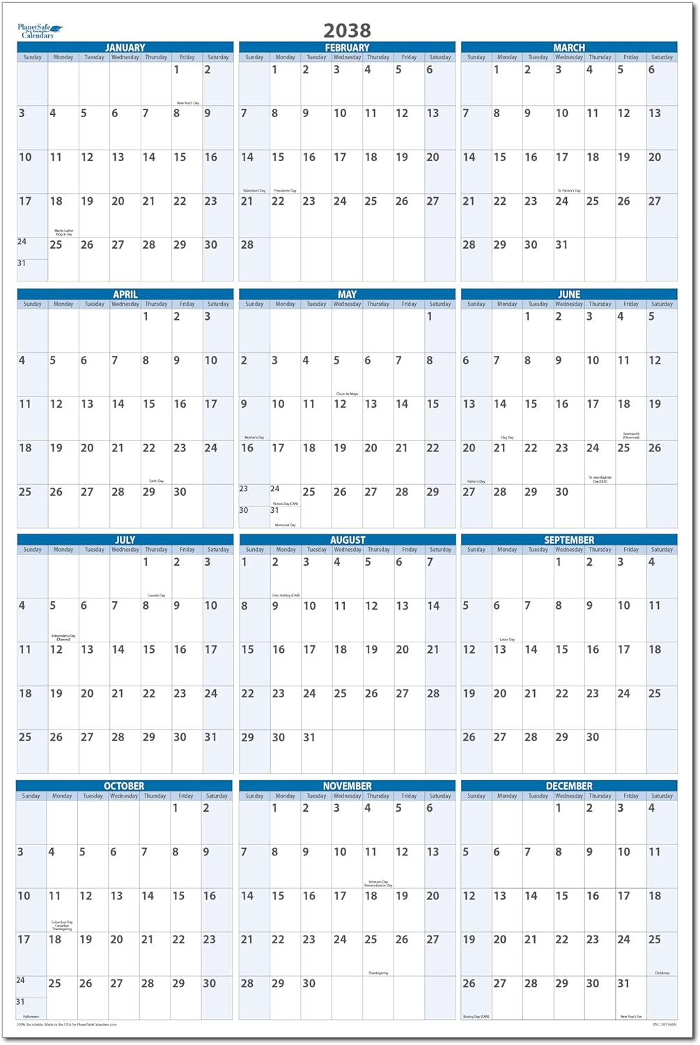 36" x 56" - 2027 Vertical Premium Dry-Erasable Wall Calendar. Marker and Eraser included
