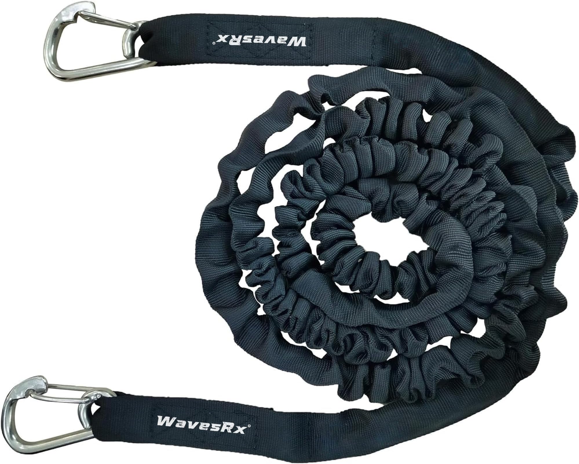 WAVESRX AnchorMate Flat Bungee Line | Safely Anchor Your Jet Ski or PWC Near Beach or Sandbar | Stretches from 7' to 14' to Absorb Wake and Surf | Marine Grade Snap Hook, D Ring and Bag Included