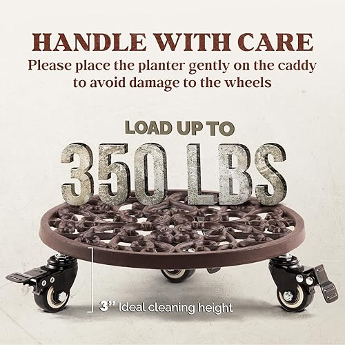 Miniatura 5 de Idzo Capacidad 350 libras Organizador para plantas con ruedas, soporte para plantas de hierro fundido resistente con ruedas bloqueables, estilo