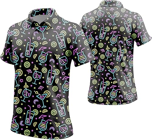 Miniatura 2 de Camisas de golf para hombre, camisa de neón, ajuste seco, casual, divertida, camisas de golf hawaianas