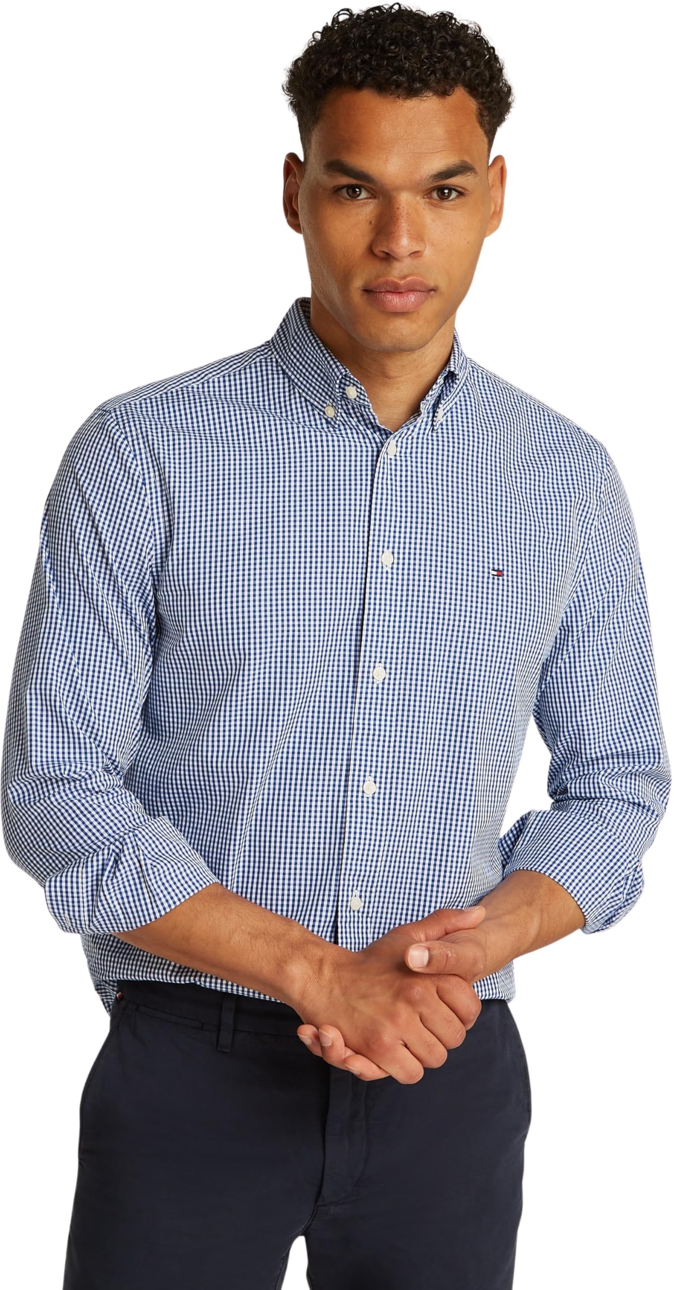 Men's Flex Poplin Gingham Rf Shirt Mw0mw37548 L/S Shirt (Pack of 1)