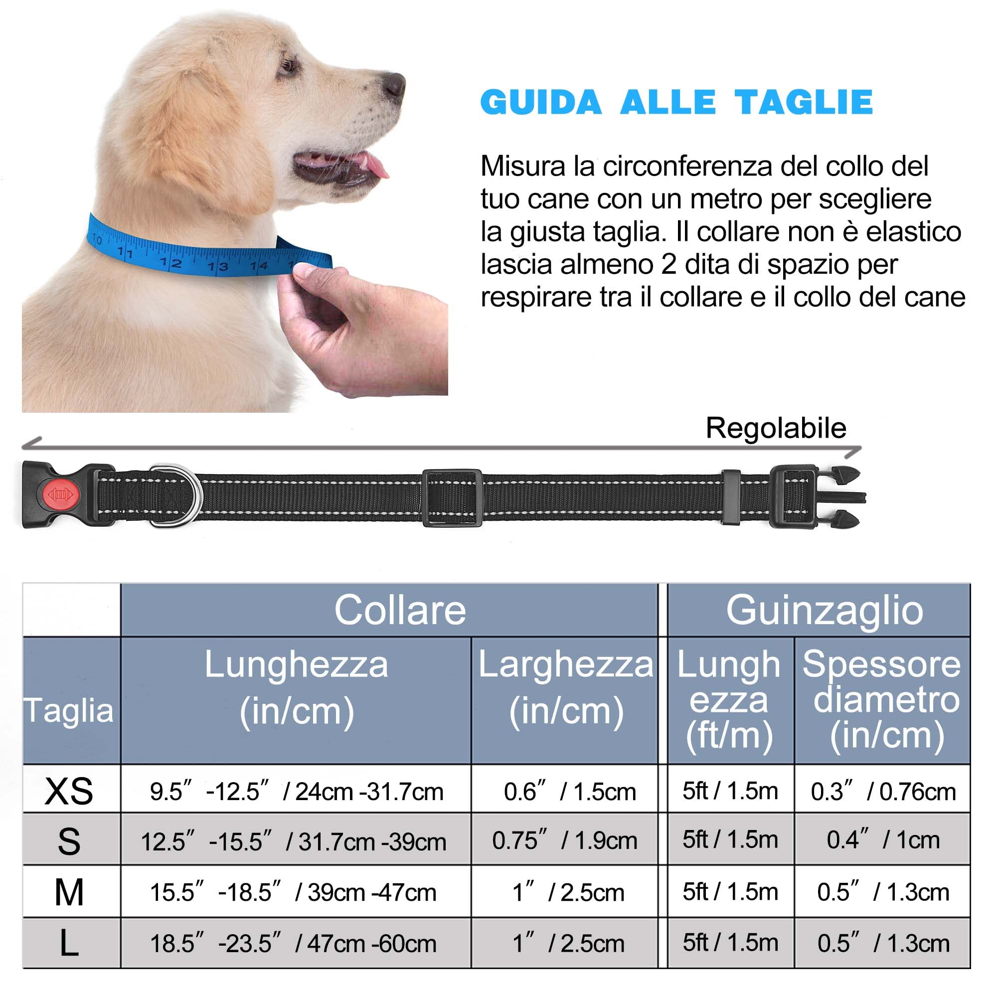haapaw Collare Riflettente per Cani con Morbido Neoprene Traspirante Regolabile Collari in Nylon Per Cani Piccoli Medi Grandi