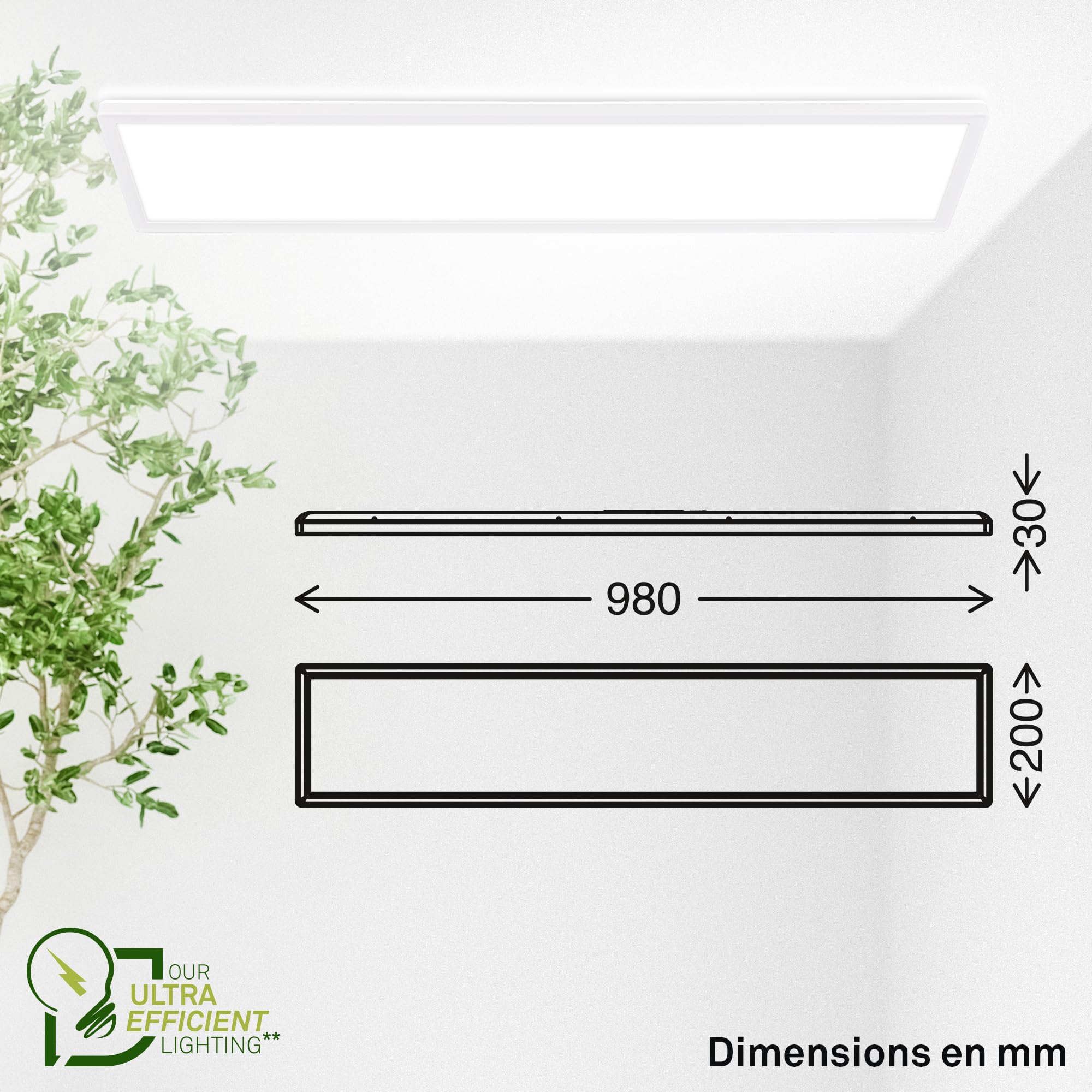 BRILONER - Plafonnier LED 98 cm, CEE A source lumineuse, 22,5W 4800 lm, design extra plat, lumière indirecte, panneau lumineux moderne, éclairage salon, cuisine, chambre, couloir, 98x20x3 cm, blanc