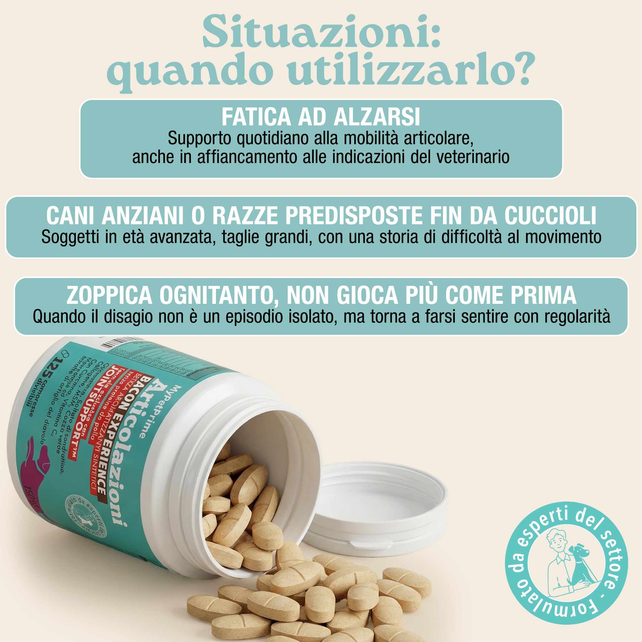 MyPetPrime Articolazioni Cane Mangime Complementare 125 Compresse | Nuova Formula JointSupport con MSM, Polvere di Cozza Verde, Glucosamina, Condroitina e Artiglio del Diavolo