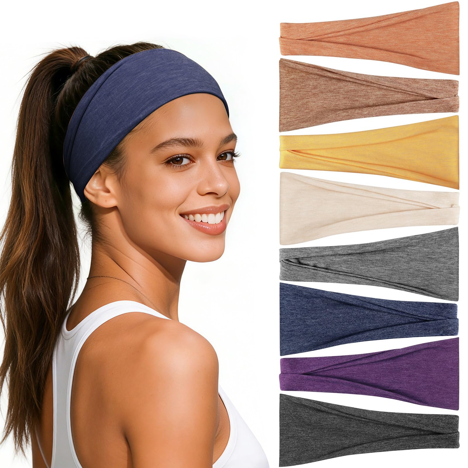 Awumbuk Stirnband Damen, 8er Pack, Mehrfarbig, Print, Tie-dye Weiches Haarband Damen Dünn, Elastisch Rutschfest Schweißableitend, für Yoga Laufen Fitness Workout