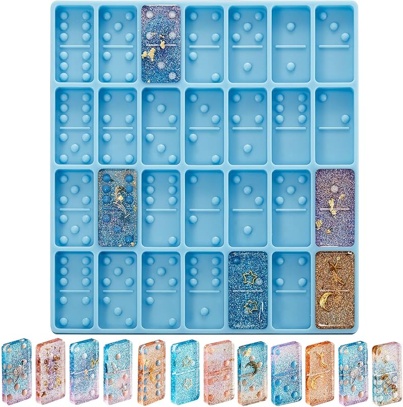 Molde de dominó Patelai para resina epoxi Molde de resina de dominó Molde de silicona | 28 cavidades Molde de dominó de silicona Molde de arcilla de caramelo Molde de chocolate Molde de silicona Herramienta para hacer pasteles colgantes de bricolaje