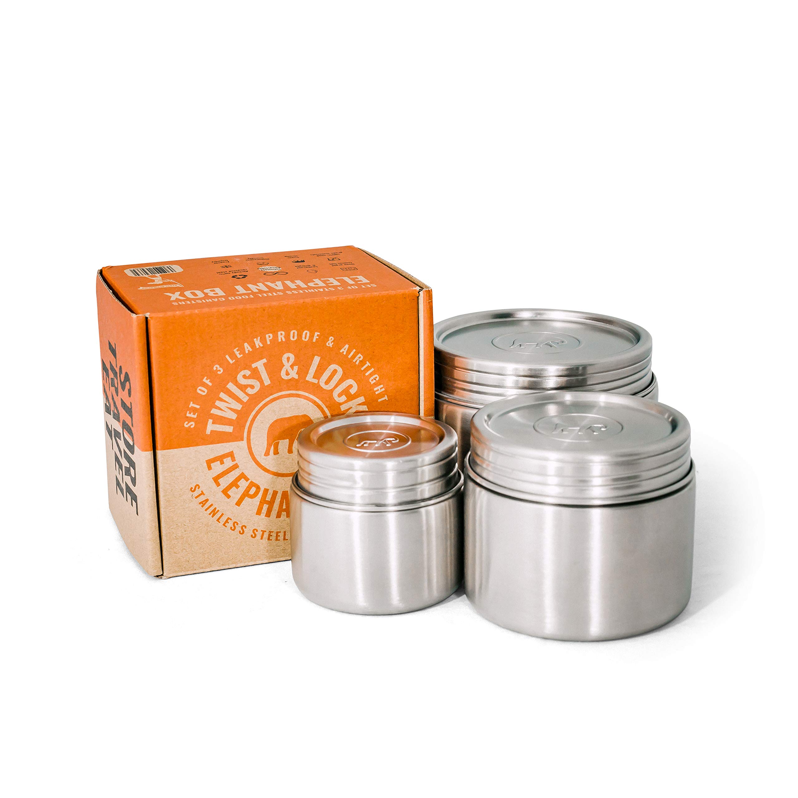 Elephant Box Twist & Lock Stainless Steel Container Trio By