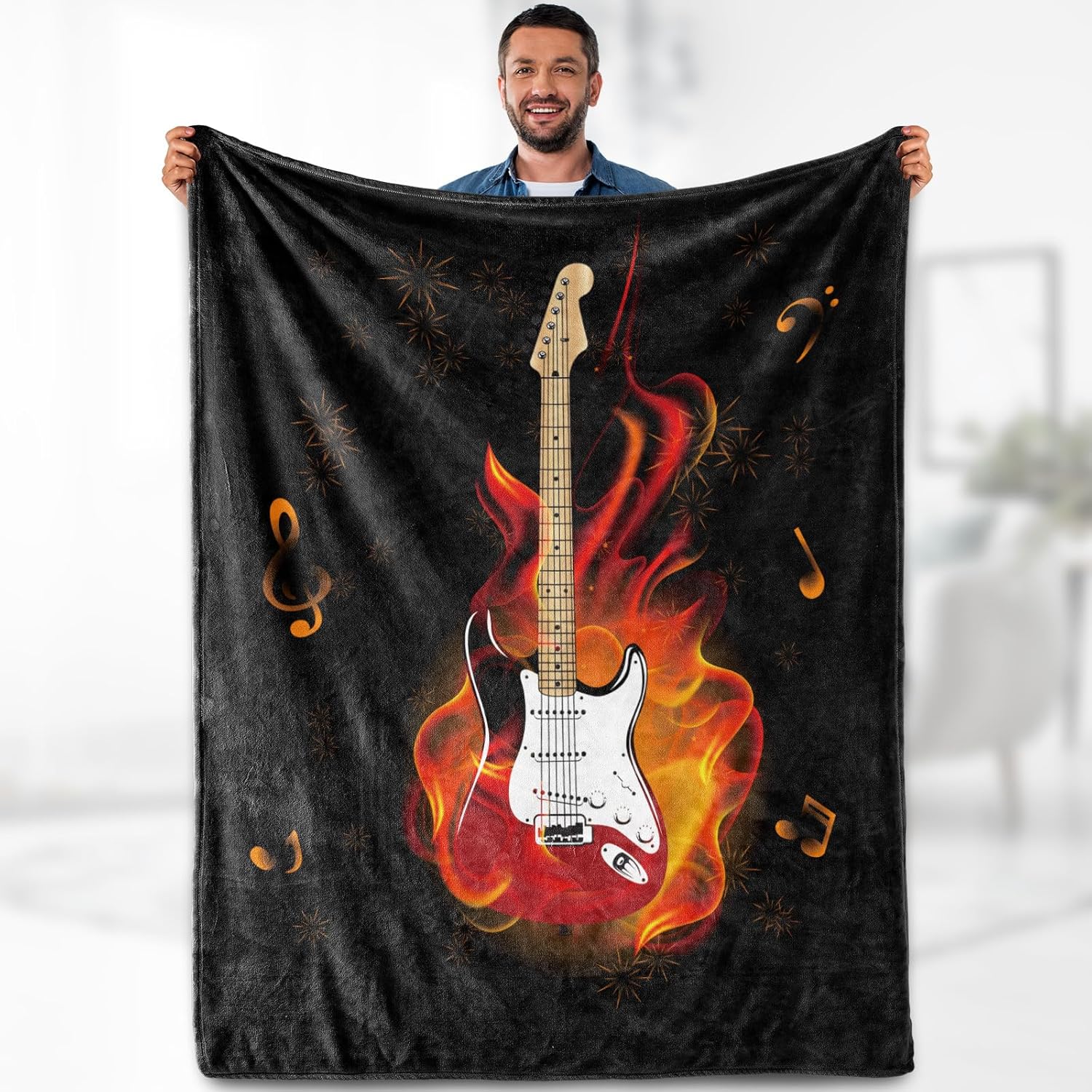 Aimego Music Guitar Gifts Blanket – Rock Musical Instruments Art Theme Throw for Guitar Players Women Men Music Enthusiast Band Singer Birthday Christmas Lightweight Blanket 50″x60″