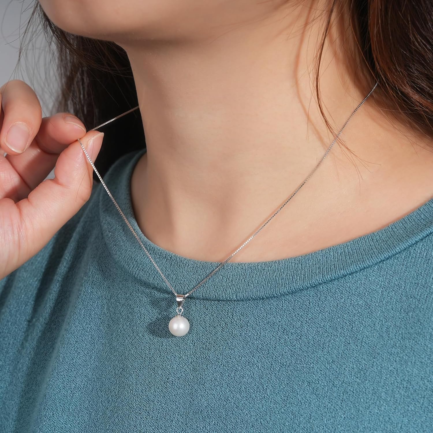 Simple Pearl Necklace for Women, 925 Sterling Silver Freshwater Cultured Single Pearl Pendant Necklaces, Anniversary Birthday Wedding Jewelry Gifts for Mom Wife Daughter - Image 6
