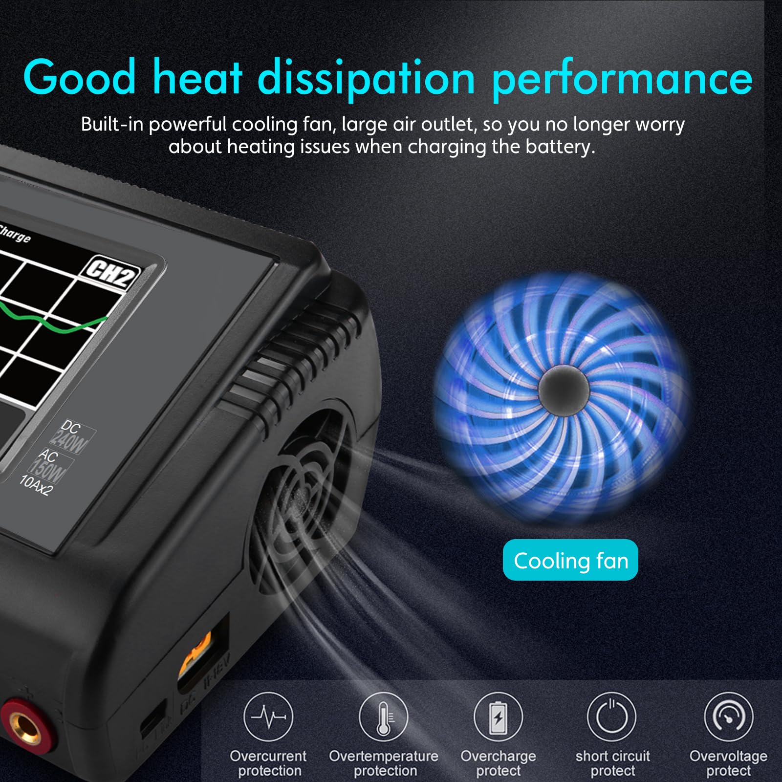 Haisito LiPo Ladegerät, Touchscreen Dual Balance Ladegerät Entlader AC 150W DC 240W 10A für Li-Ionen-Lebensdauer NiCd NiMH LiHV PB Smart Akku
