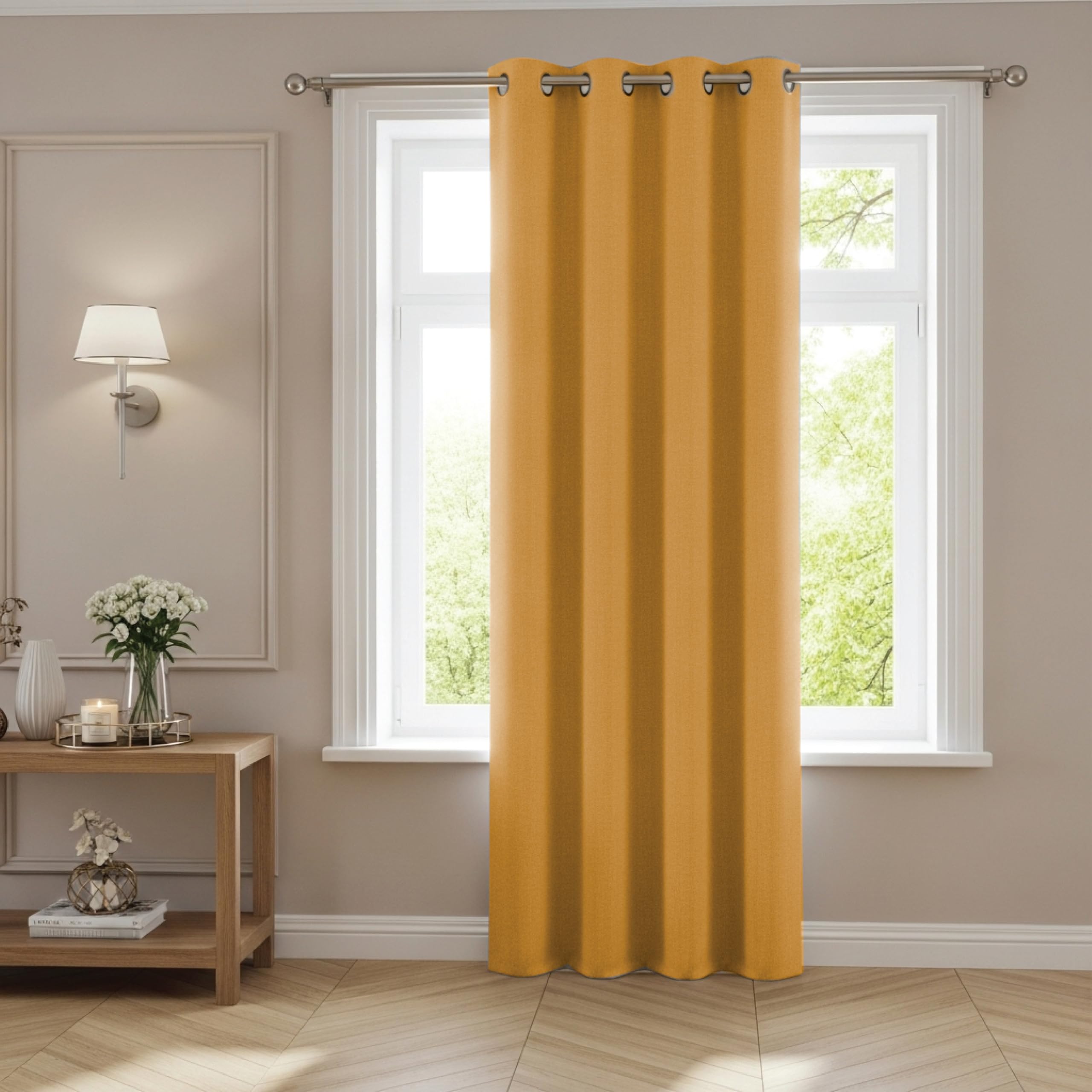 funky gadgets Blackout Curtains for Bedroom 54 Inch Drop Thermal Insulated Eyelet Curtains & Drapes Black Out Curtain for Kitchen, Living Room 1 Panel (90x54 Inch Yellow)