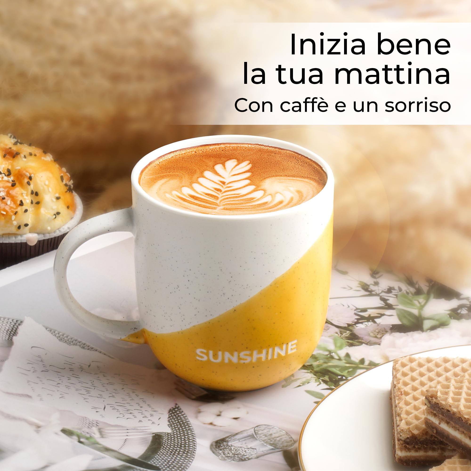 Set 4 Tazze Da Caff&egrave; 300 Ml Con Scritte Motivazionali - Regalo Per Famiglia E Amici, Microonde E Lavastoviglie