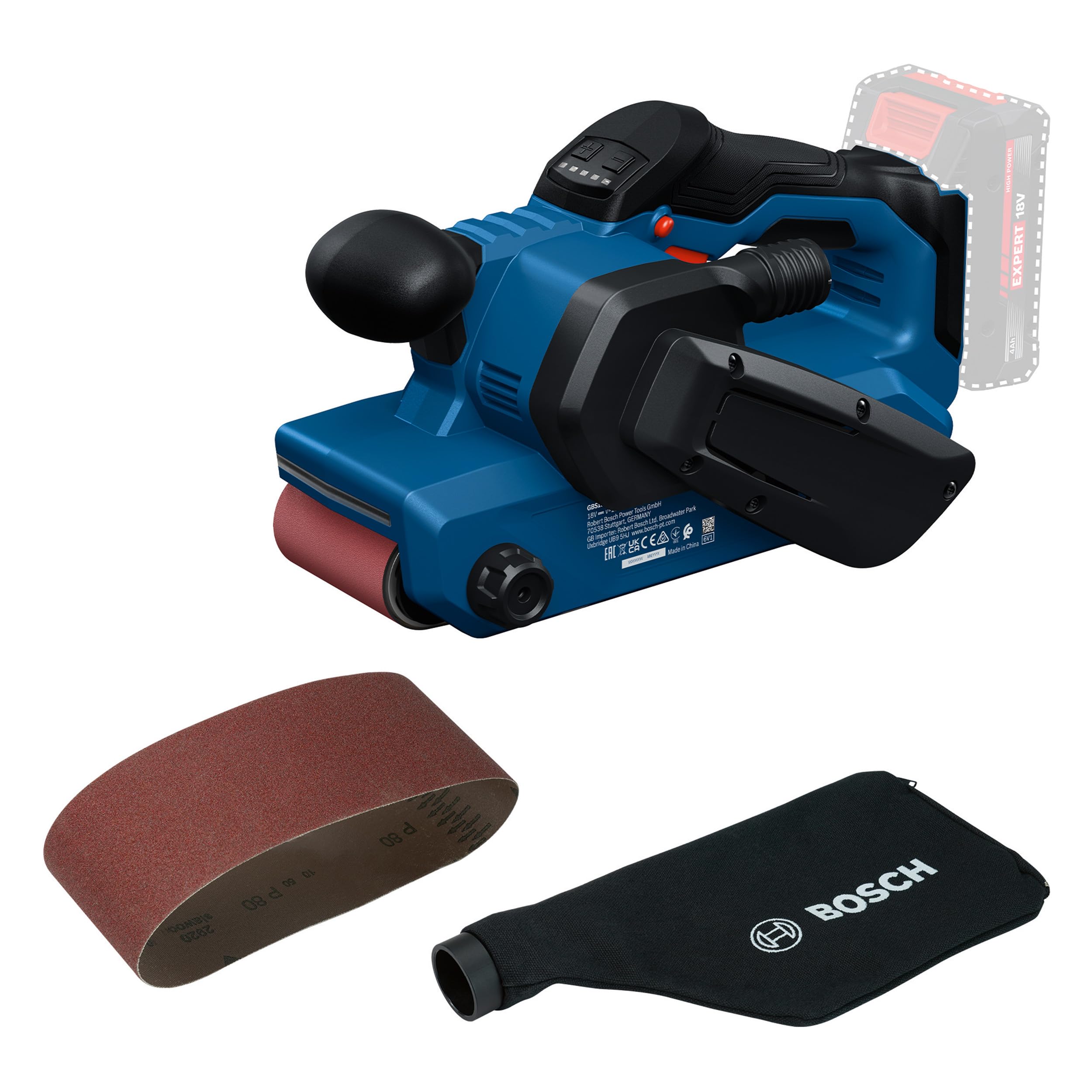Bosch PRO 18V System Akku-Bandschleifer GBS18V-75 (inkl. 80er Gitterschleifband, Staubbeutel)