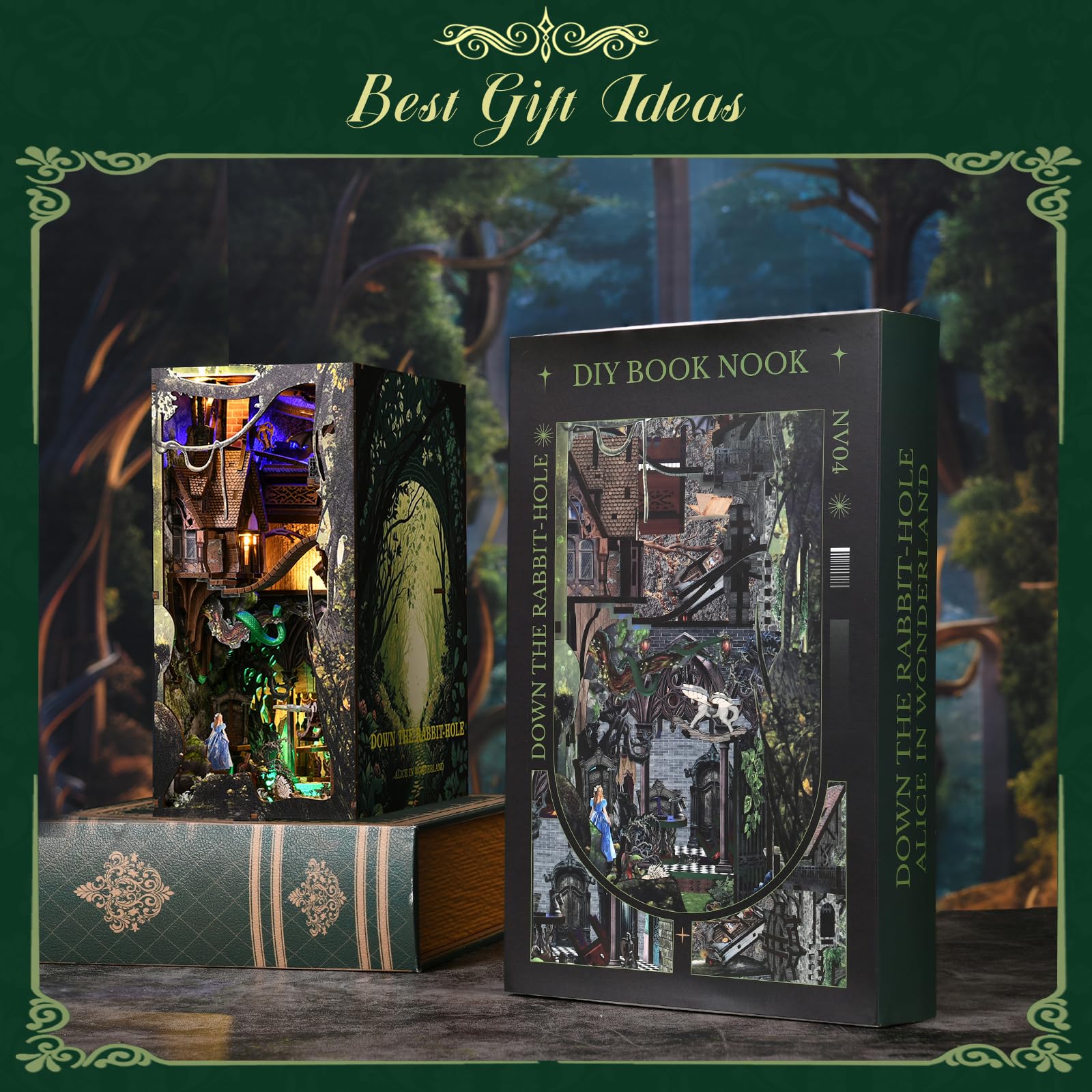 MiniCity Book Nook Kit, kit casa delle bambole fai da te in miniatura (Down The Rabbit-Hole Alice in Wonderland)