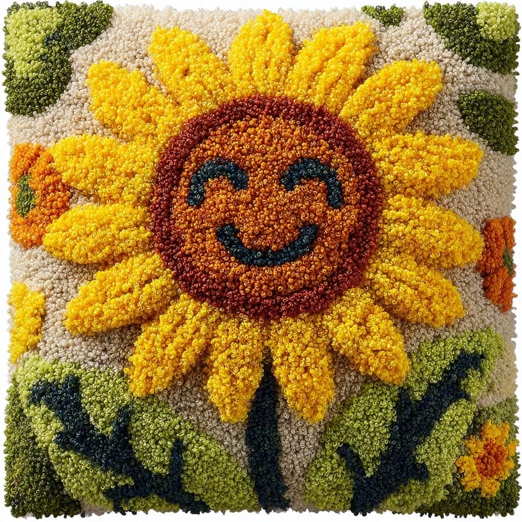 WallustrioaW Latch Hook Kit 43x43cm,Smiling Sunflower