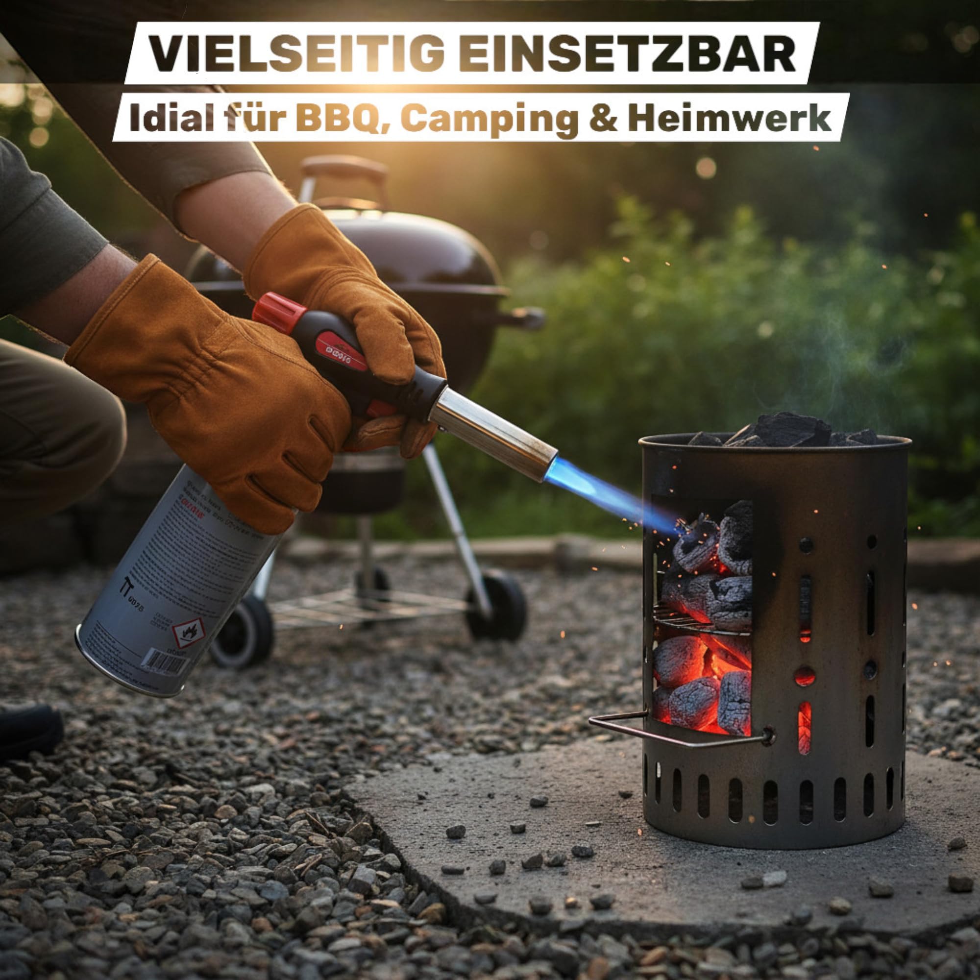 Quemador de Gas con 4 Cartuchos de 227 g, Soplete con Encendido Piezoeléctrico de Butano 1300 °C para Crema Brulee, Camping y Soldadura