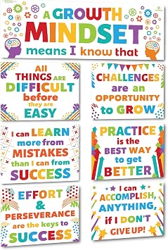Sproutbrite 7 Growth Mindset Posters for Classroom - 1 Big 13.5"x39" and 6 Small Banners 18" x 13.5 Educational Charts & Posters for Classroom - Bulletin Board and Wall Decor for Pre School, Elementary and Middle School - Encourages a Growth Mindset and Love for Learning