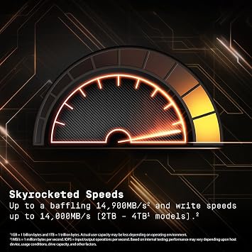 WD_BLACK SN8100 1TB PCIe 5.0x4 NVMe M.2 SSD, sequential read/write speeds up to 14,900 MB/s/11,000 MB/s, TLC 3D CBA NAND