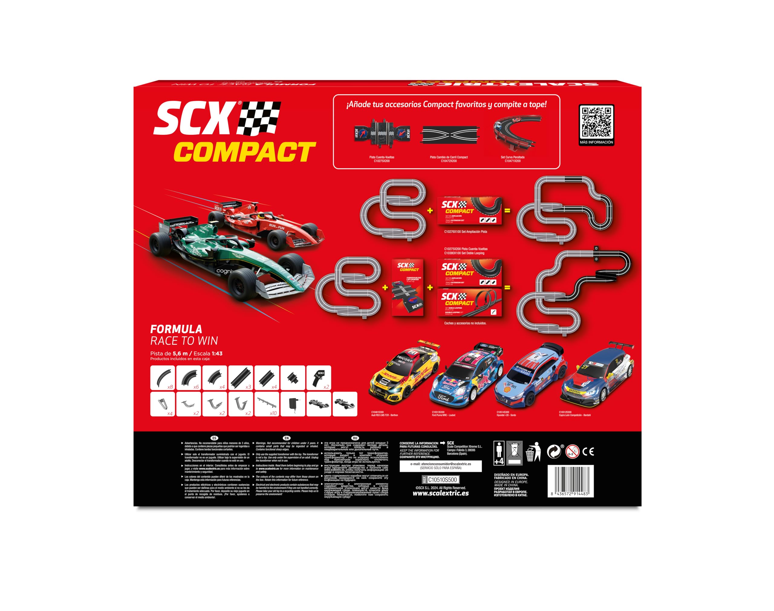 SCALEXTRIC - Circuito Compact - Traccia completa - 2 Auto e 2 telecomandi 1:43 (Formula Race to Win)