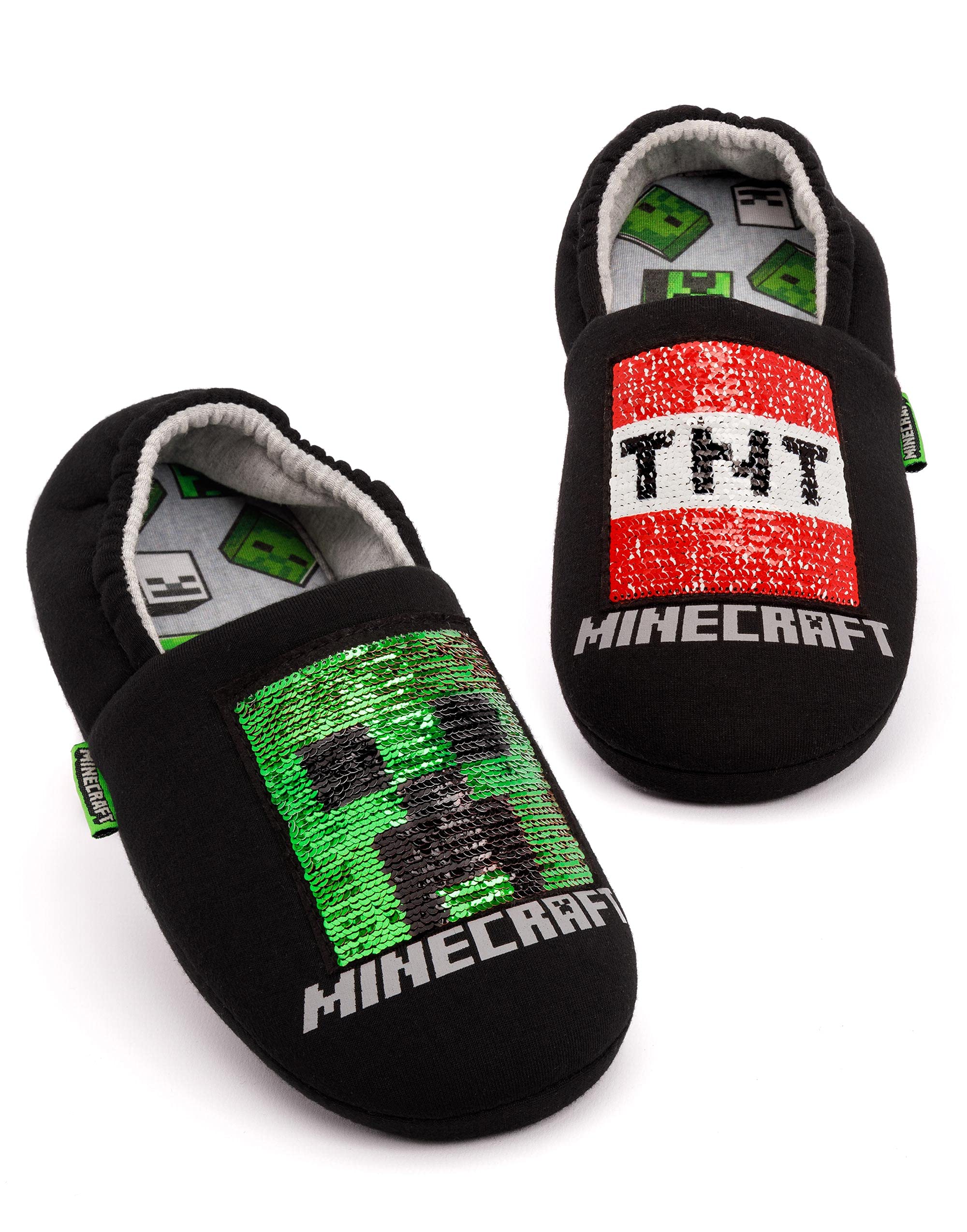 Minecraft Pantoufles pour garçons | Différents styles Enfants Bleu Marine Noir Paillettes Creeper Zombie Garçons Maison Chaussures | Produits dérivés de chaussures de jeu pour enfants et adolescents