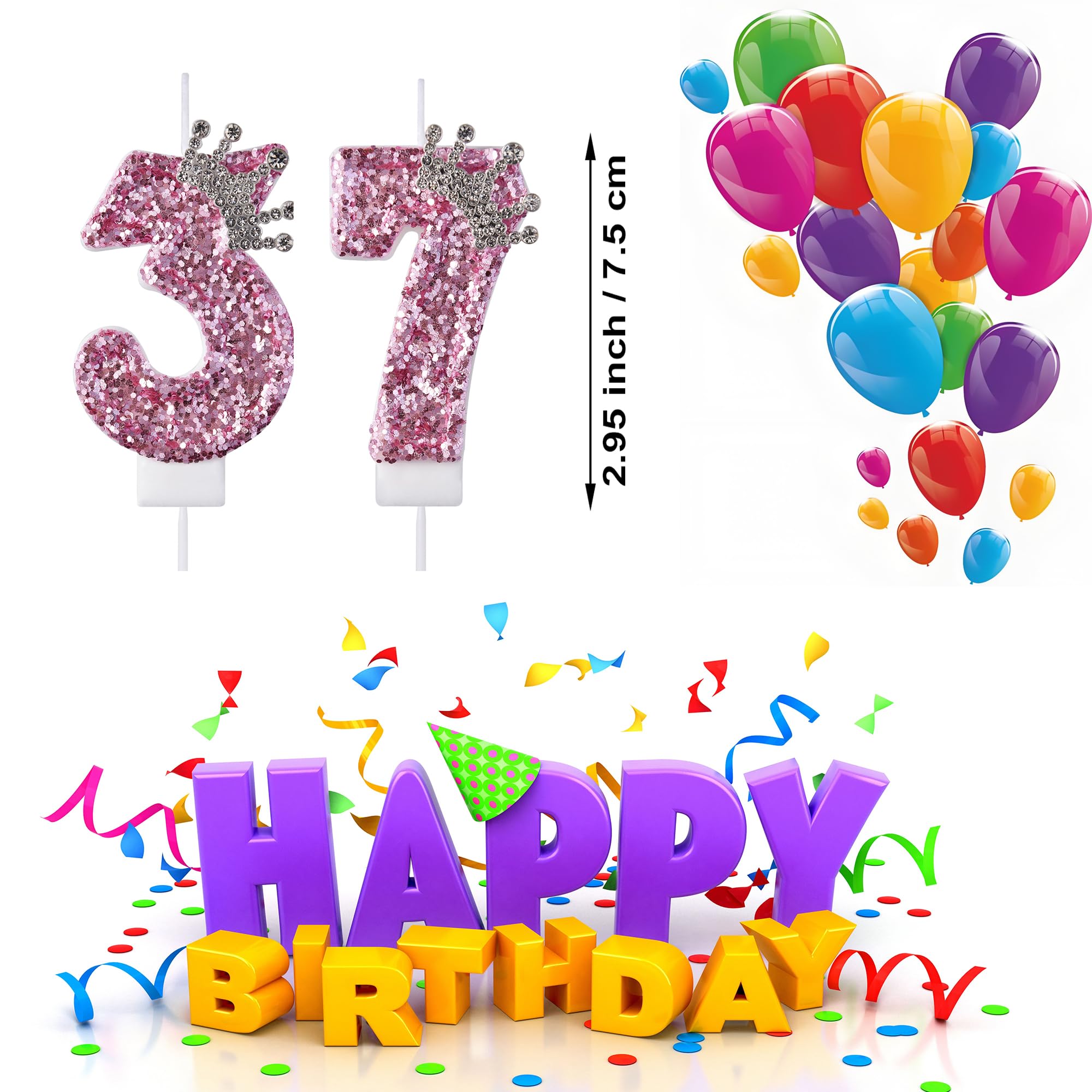 Velas de cumpleaños número 37 73, velas de pastel 37 73, color rosa, número 37 y 73, decoración de pastel para fiestas, hombres y mujeres